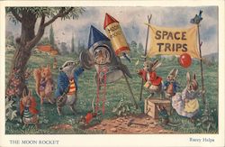 The Moon Rocket - Racey Helps Dressed Animals Postcard Postcard Postcard