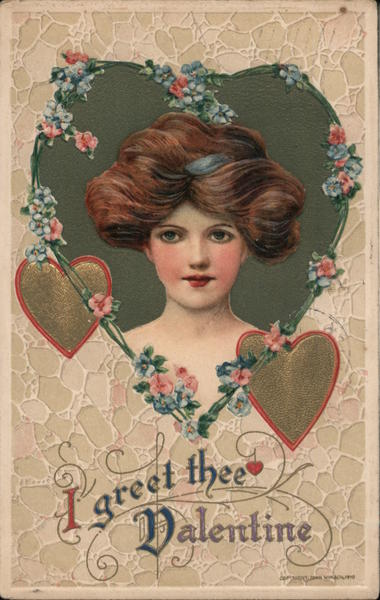 I Greet Thee Valentine Women Samuel L. Schmucker Postcard