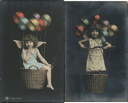 Lot of 2: Girl Angel, Cherub with Colored Balloons Angels Postcard Postcard Postcard