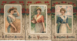 Set of 3: Women Outdoors Valentines Samuel L. Schmucker Postcard Postcard Postcard