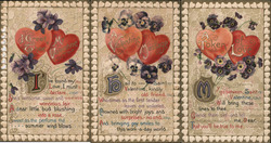 Set of 3 Valentines Hearts Postcard Postcard Postcard