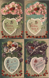 Set of 4: Valentine Hearts, Flowers Postcard Postcard Postcard