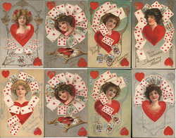 Lot of 8: Fortune Valentine Series w/Playing cards Postcard