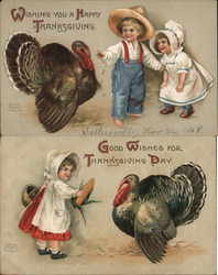 Set of 2 Children with Turkeys Postcard