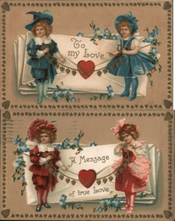 Set of 2 Children with Valentines Postcard