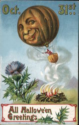 Oct. 31st All Halloween Greetings #914 Balloon Postcard