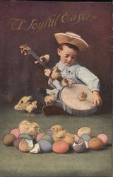 A Joyful Easter Boy with Banjo With Children Postcard Postcard Postcard