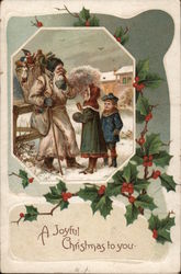 A Joyful Christmas to You Santa in White Robe with Children Postcard