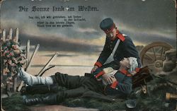 Die Sonne Tank im Weften - Soldier with Wounded Friend Military Postcard Postcard Postcard