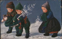 Children Carrying Christmas Tree Postcard