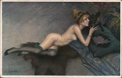 Reclining Nude Woman with Dog "La Femme" Postcard