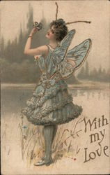 With my love - butterfly woman Women Postcard Postcard Postcard