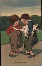 Music at both ends - children and cat Postcard