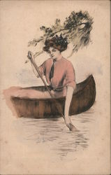 A Woman in a Canoe Postcard