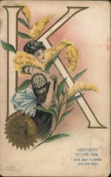 Kentucky State Girl Seal and Flower (Golden Rod) Postcard