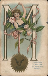 Mississippi State Girl Seal and Flower (Magnolia) Postcard