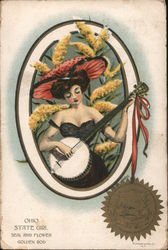 Ohio State Girl - Seal and Flower (Golden Rod) Postcard