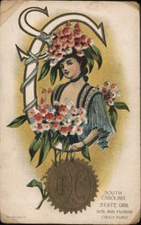 South Carolina State Girl, Seal and flower (Calico Plant) Postcard