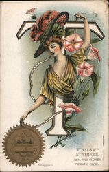 Tennessee State Girl with Flower & Seal Postcard