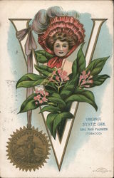 Virginia State Girl with Flower & Seal Postcard