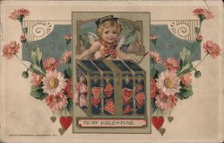 To My Valentine Cupid with Steamer Trunk Postcard Postcard Postcard