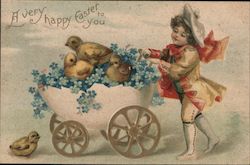 A Very Happy Easter to You -- Child Pushing Chicks in Baby Carriage With Chicks Ellen Clapsaddle Postcard Postcard Postcard