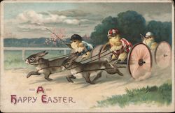 A Happy Easter -- Chicks Racing Rabbits Postcard