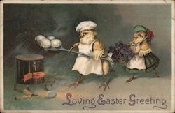 Loving Easter Greeting Chicks Cooking Egg Over a Stove Postcard