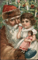 Wishing You a Merry Christmas -- Santa Holding Child Postcard