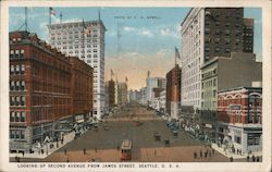 Looking Up Second Avenue from James Street Seattle, WA Postcard Postcard Postcard