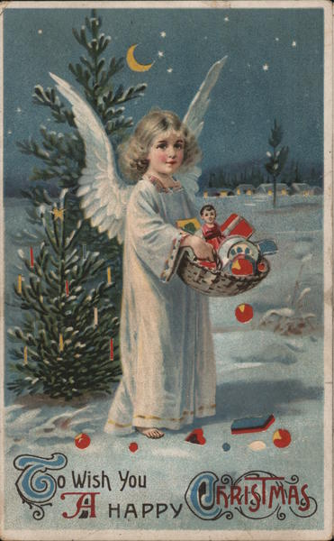 Rare: HTL Hold to Light Angel with Presents Angels Postcard