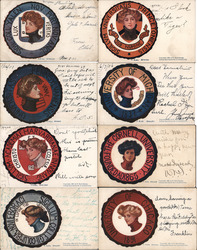 Set of 8 Ivy League College Girls in Seals Postcard