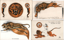 Lot of 4 Princeton University Tiger Mascot, College Girl Postcard