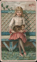 Girl in red and white dress holding a cat New York City, NY Trade Card Trade Card Trade Card