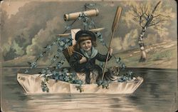 Sailor Boy with Cat and Oar Postcard