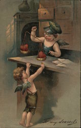 Cherubs Weighing Apples on a Scale With the Text "To my dearests". German-American Novelty Art Series No 1022 Angels & Cherubs P Postcard