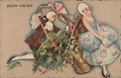 Buon Natale - Colonial French Costumes, Basket of Holly Postcard