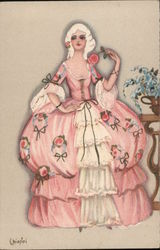 Fashion Plate of Woman in Pink Dress Postcard