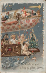 Rare: Cherubs/Elves Delivering toys via Flying Blimp Angels Postcard Postcard Postcard