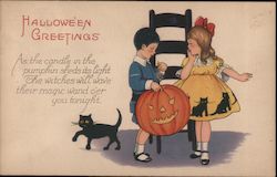 As the candle in the pumpkin sheds its light The witches will wave their magic wand o'er you tonight. Postcard