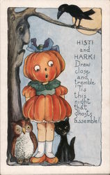 Rare Embossed Whitney Girl Pumpkin Under Tree Halloween Postcard Postcard Postcard