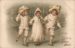 Christmas Greeting - 3 Children Wearing White Postcard Postcard Postcard