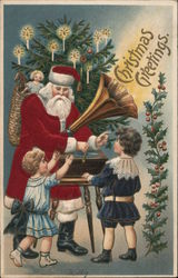 Christmas Greetings Santa with Phonograph Santa Claus Postcard Postcard Postcard