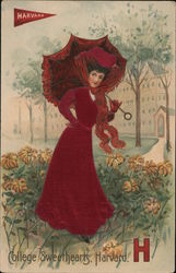 Harvard University College Girl Postcard