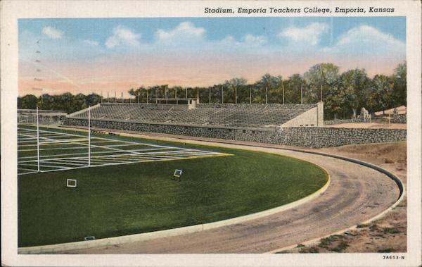 Stadium Emporia Teachers College Kansas Postcard