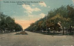 Twelfth Avenue, looking West from Merchants Street Emporia, KS Postcard Postcard Postcard