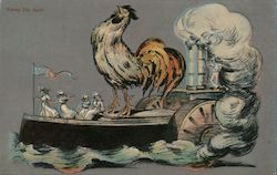 Rooster & Women on Steamship - Kansas City Spirit Missouri Postcard Postcard Postcard