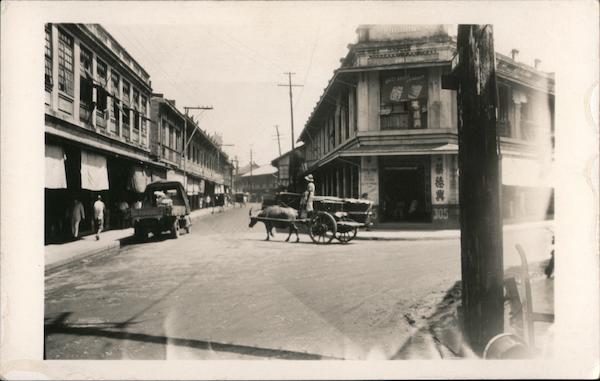 Street Scene with Cars and Goat Cart Manila, Philippines Postcard