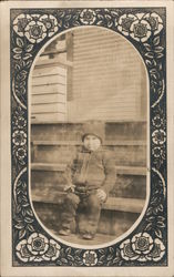 Young Boy Sitting on Steps Postcard