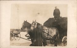 Men and Horses Pulling Wagon of Hay Postcard